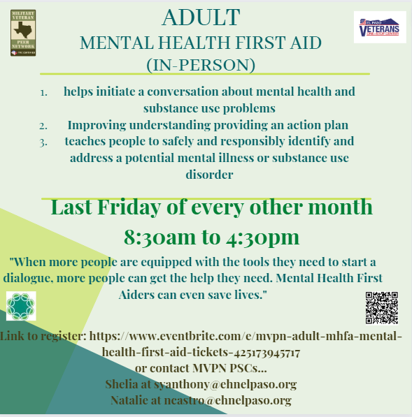 Adult MHFA (Mental Health First Aid) - El Paso Veterans One-Stop Center